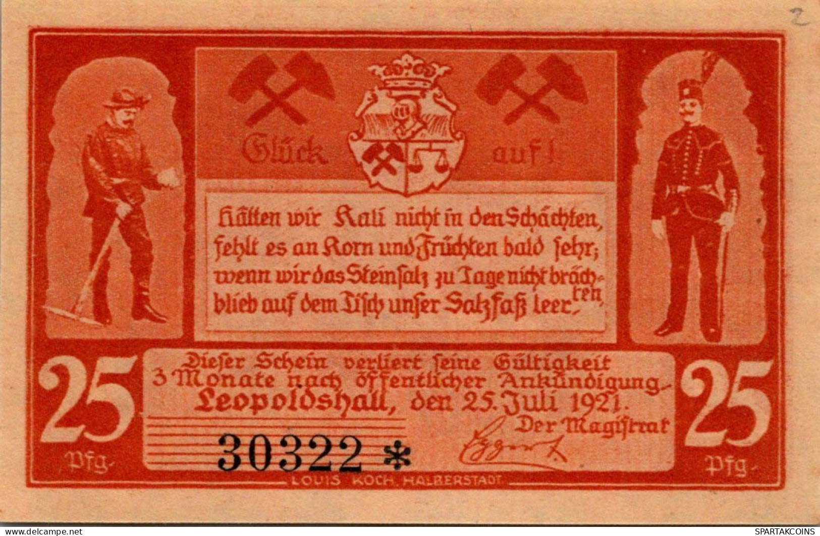 25 PFENNIG 1921 Stadt LEOPOLDSHALL Anhalt UNC DEUTSCHLAND Notgeld #PC161 - [11] Emisiones Locales
