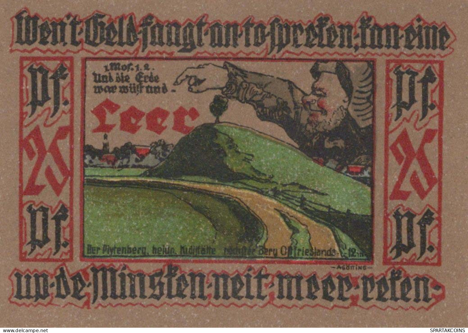 25 PFENNIG 1921 Stadt LEER Hanover UNC DEUTSCHLAND Notgeld Banknote #PC070 - [11] Emisiones Locales