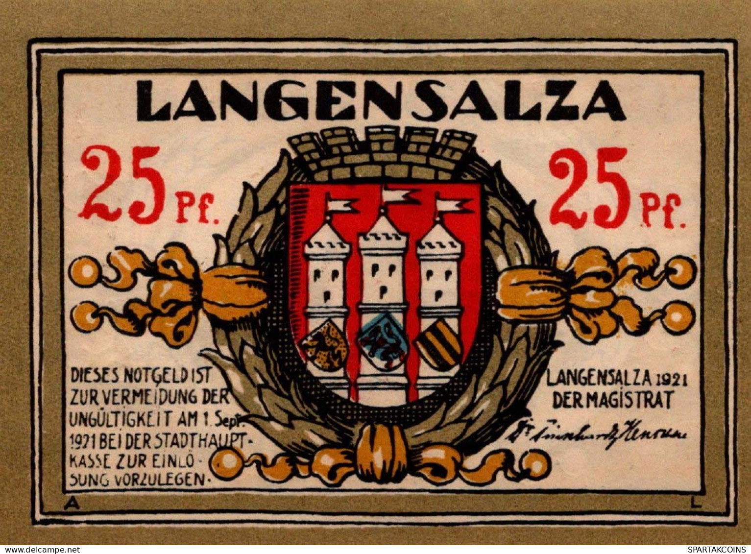25 PFENNIG 1921 Stadt LANGENSALZA Saxony UNC DEUTSCHLAND Notgeld Banknote #PC008 - [11] Emisiones Locales