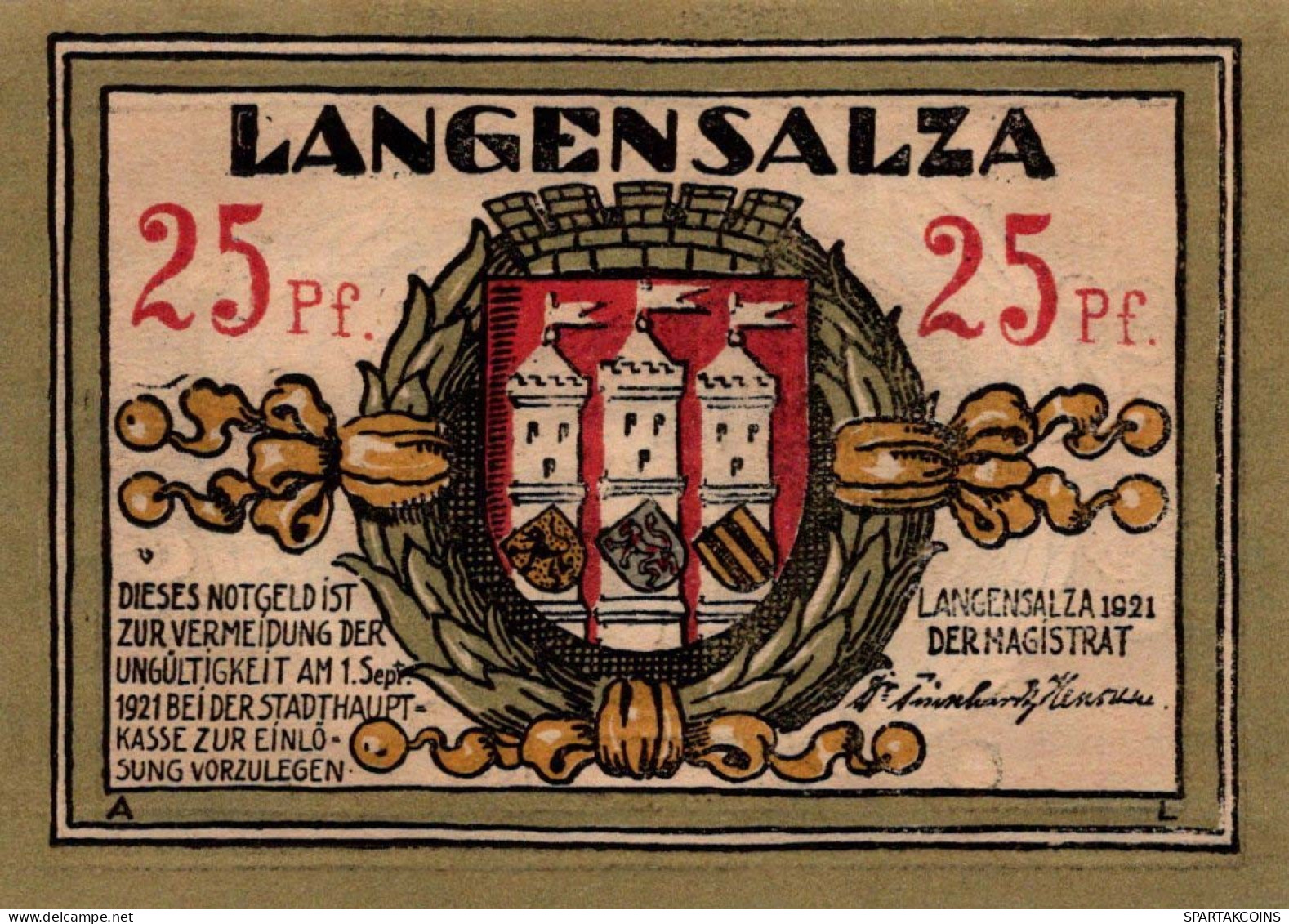 25 PFENNIG 1921 Stadt LANGENSALZA Saxony UNC DEUTSCHLAND Notgeld Banknote #PC001 - [11] Emisiones Locales