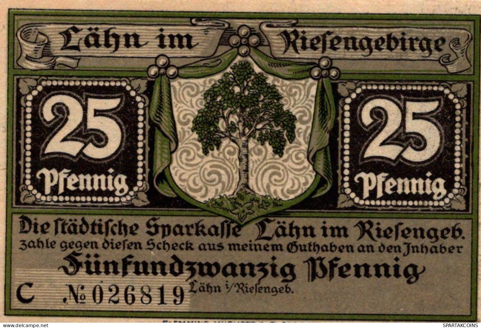 25 PFENNIG 1921 Stadt LÄHN Niedrigeren Silesia UNC DEUTSCHLAND Notgeld Banknote #PI655 - [11] Emisiones Locales