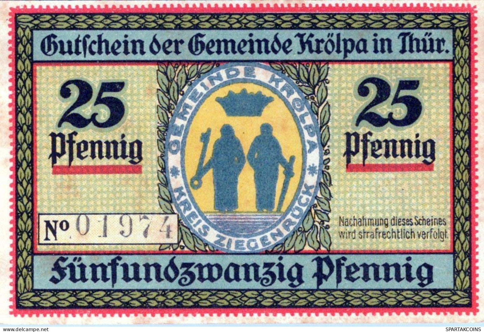 25 PFENNIG 1921 Stadt KRoLPA Saxony UNC DEUTSCHLAND Notgeld Banknote #PH649 - [11] Emisiones Locales