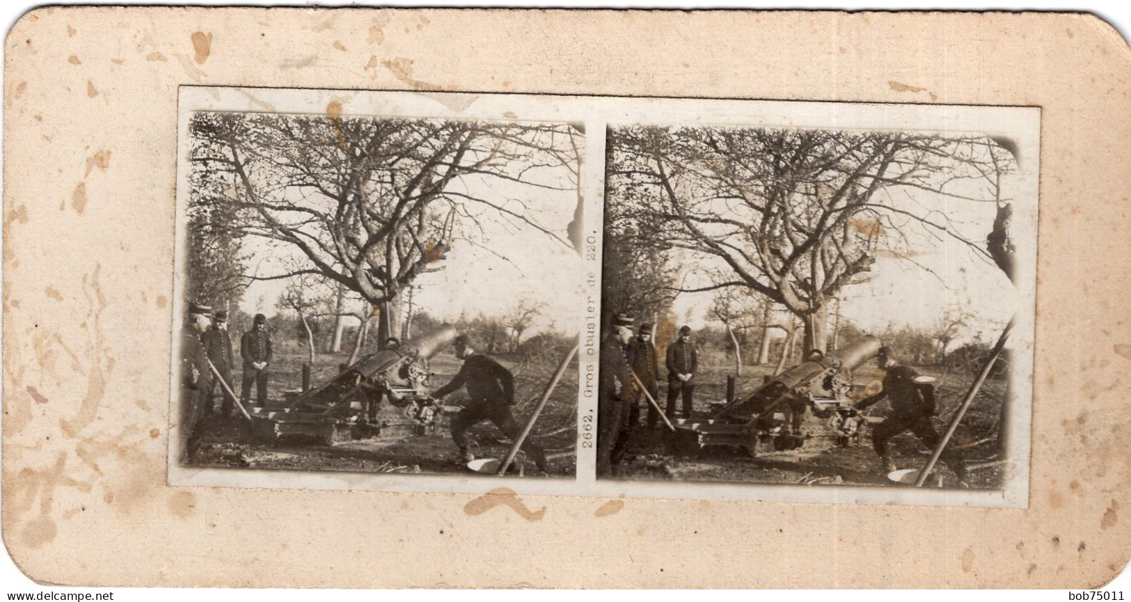 Photo Stéréoscopique De 14-18 , Gros Obusier De 220 - 1914-18