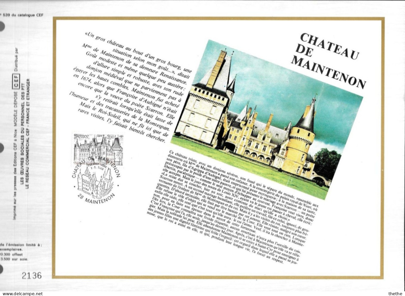 FRANCE -  Château De MAINTENON - N° 539 Du Catalogue CEF - 1980-1989