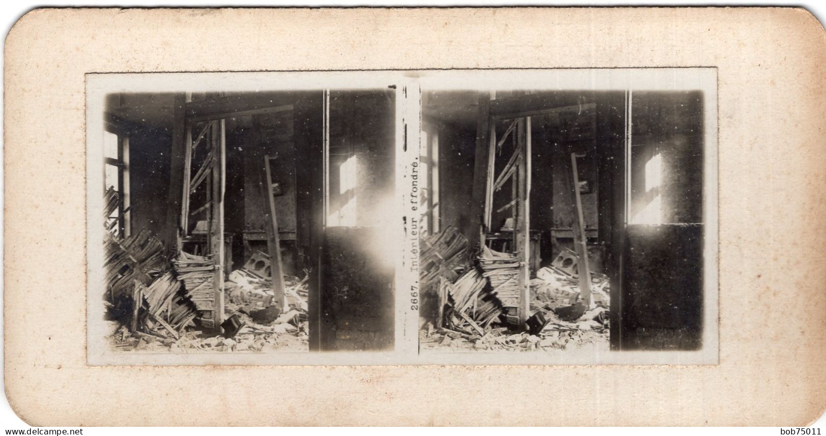 Photo Stéréoscopique De 14-18 , Intérieur Effondré. - 1914-18