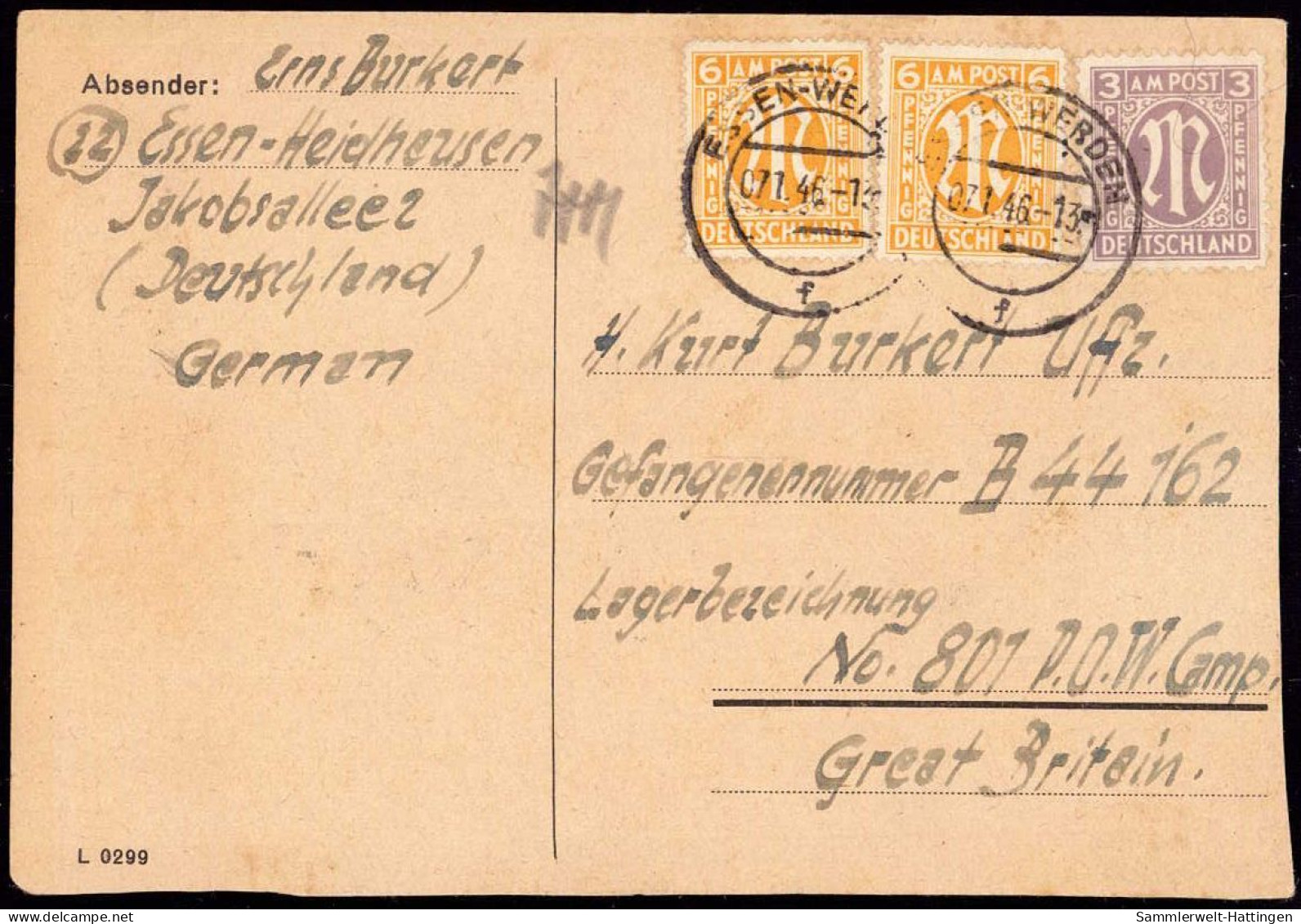 604195 | Kriegsgefangenenpost POW In Das Lager 801 Guernsey, Channel Islands  | Werden  ; Essen (W - 4300), -, - - Used Stamps