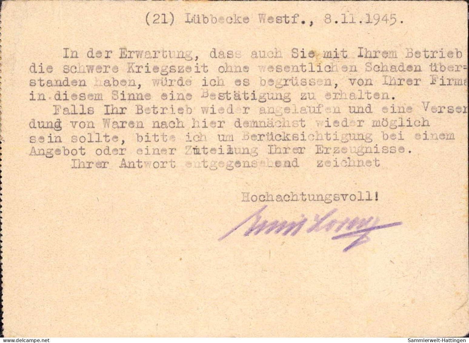 604193 | 1945, Karte N Das Jetzt Polnische Sorau( Żary) Und Zurück Keine Beförderungsmöglichkeit | Lübbecke, Sorau - Afgestempeld