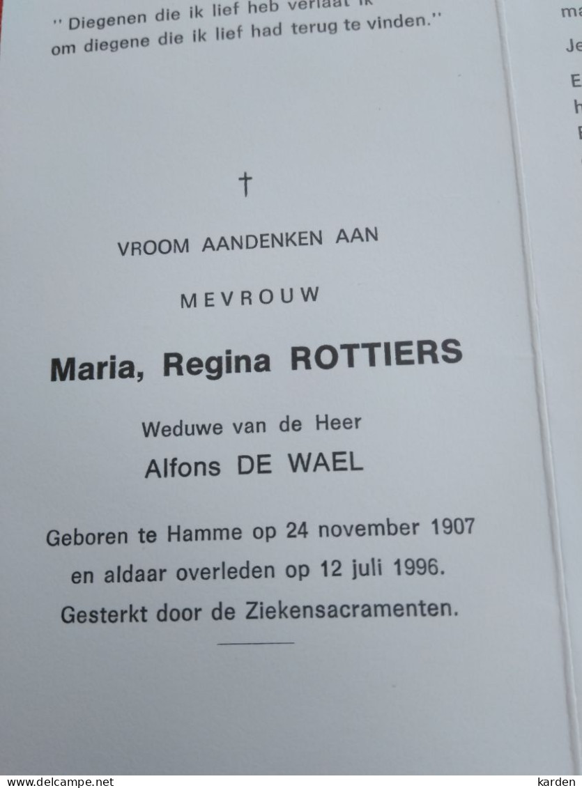 Doodsprentje Maria Regina Rottiers / Hamme 24/11/1907 - 12/7/1996 ( Alfons De Wael ) - Religion & Esotérisme