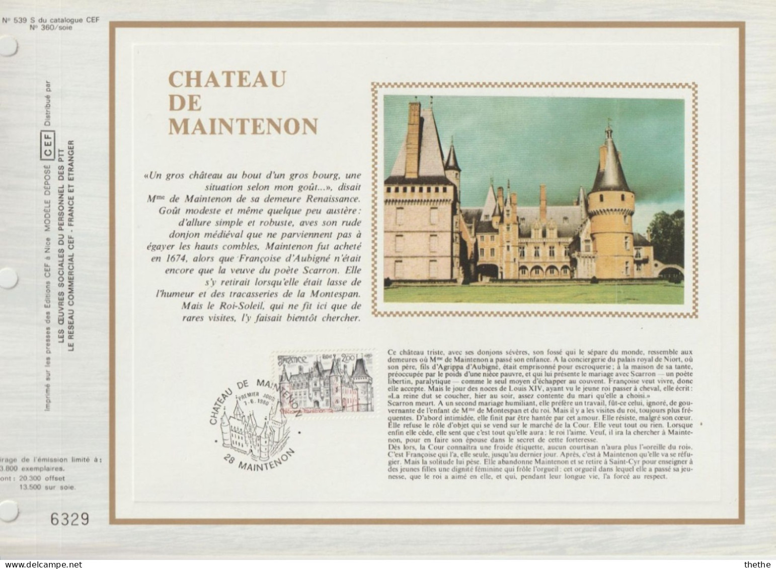 FRANCE -  Château De MAINTENON - N° 539 S Du Catalogue CEF - 1980-1989
