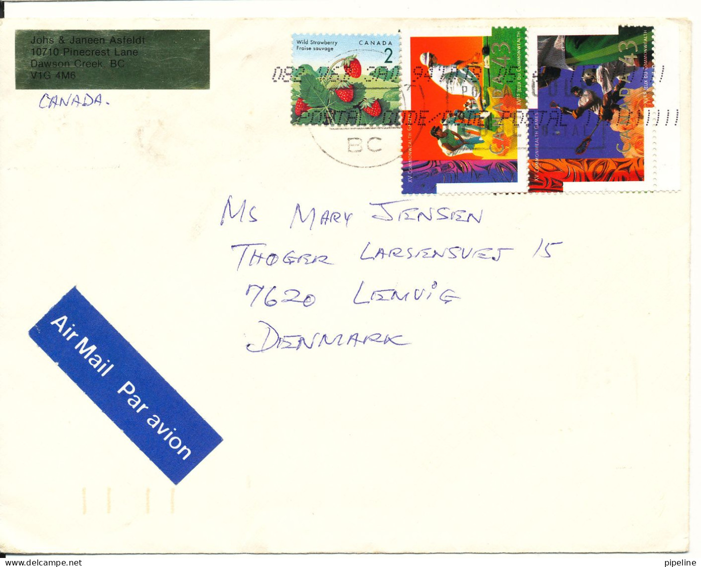 Canada Cover Sent To Denmark 3-8-1994 Topic Stamps - Storia Postale