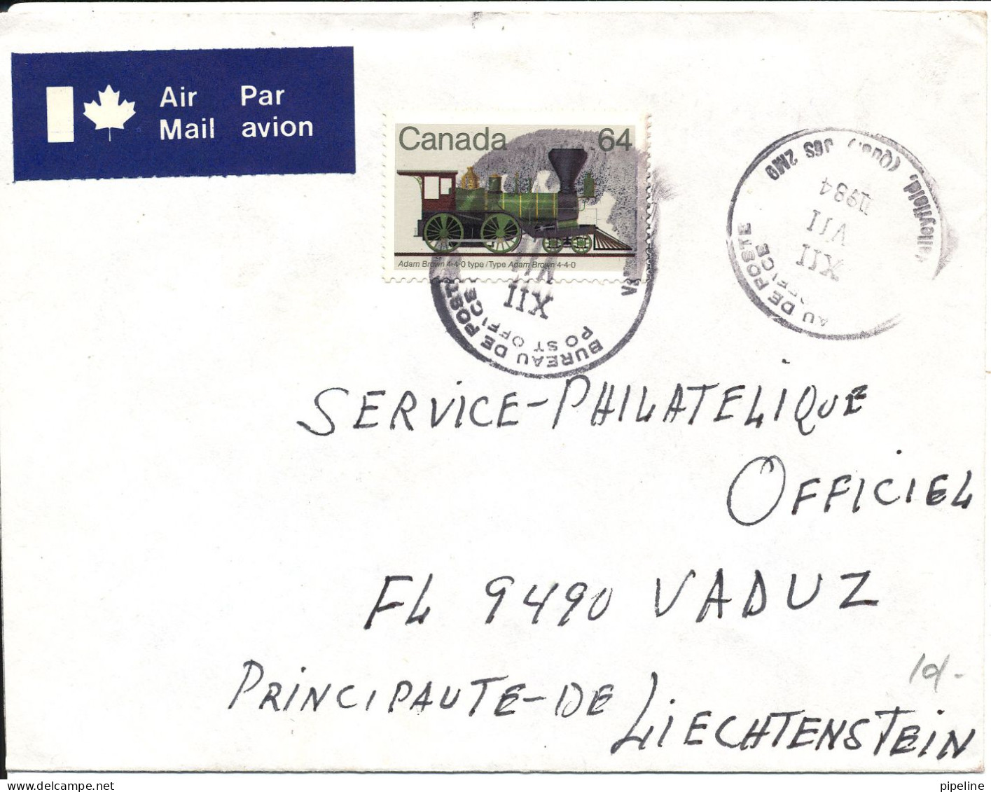 Canada Cover Sent Air Mail To Liechtenstein 12-7-1984 Single Franked LOCOMOTIVE - Storia Postale