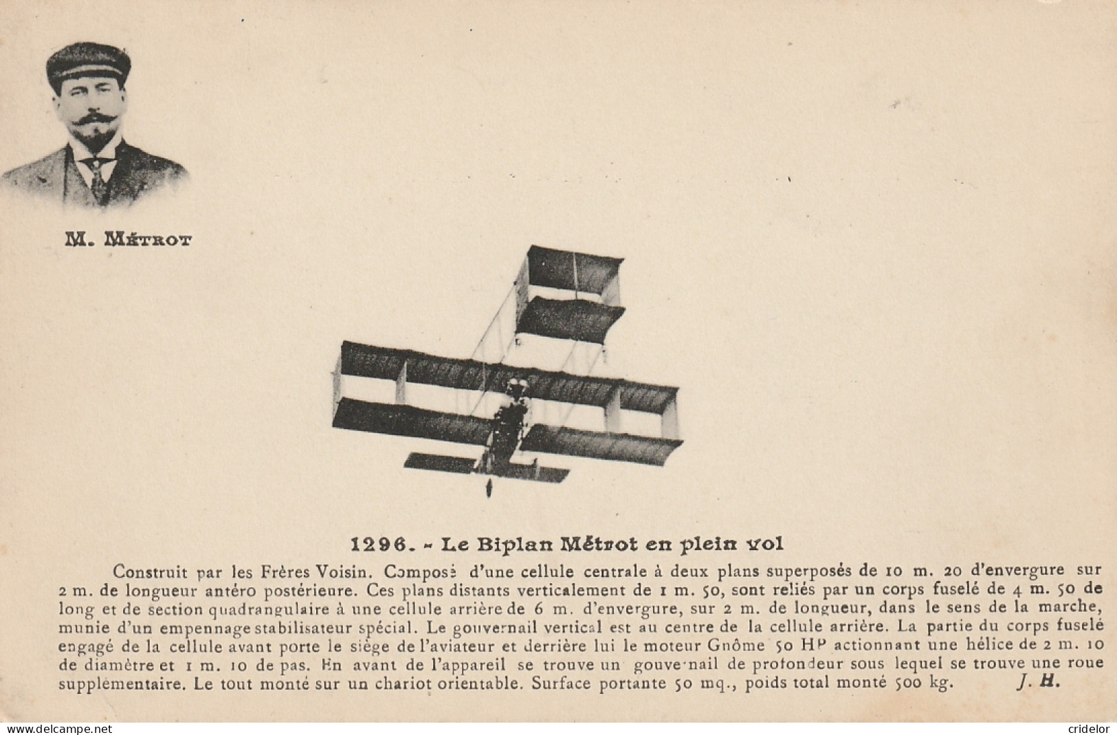 THEMES - TRANSPORTS - AVIATION - BIPLAN METROT EN PLEIN VOL - N° 1296 - BON A TB ETAT - ....-1914: Précurseurs