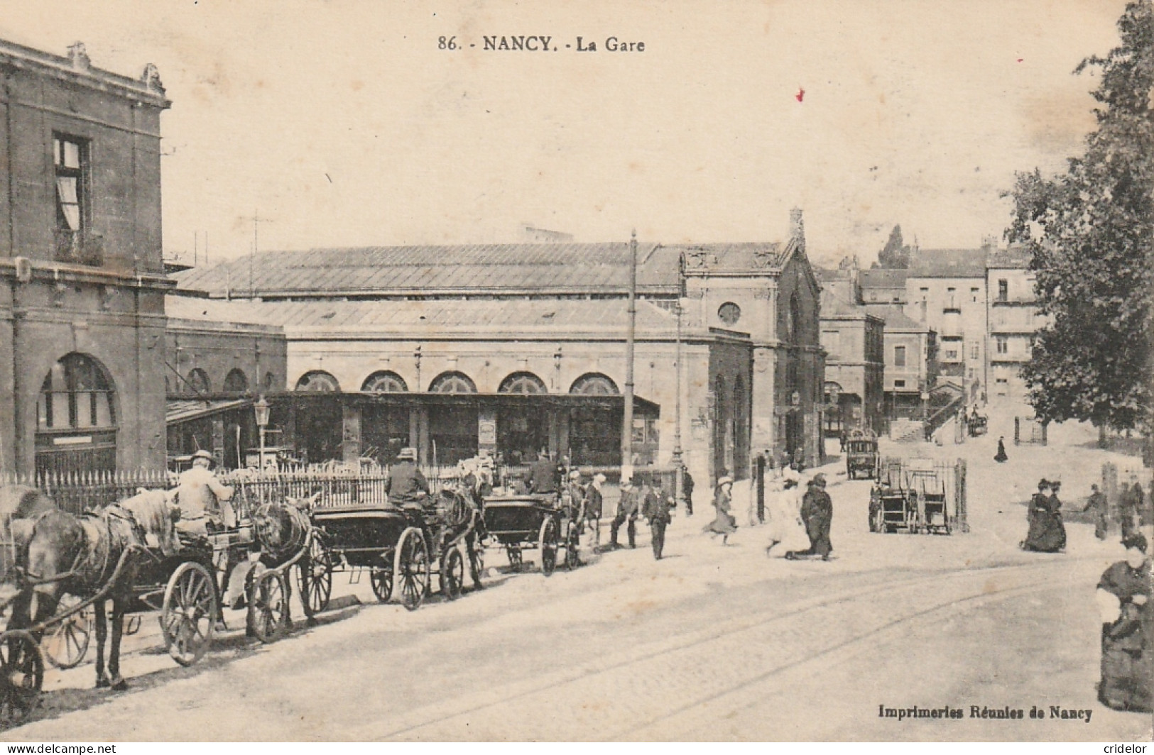 THEMES - CHEMINS DE FER - SNCF - GARE - SUR CARTE DE 54 NANCY- CALECHES CHEVAUX - BEAU PLAN - VOIR ZOOM - Stations Without Trains