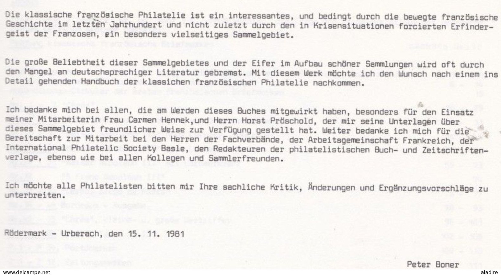 PETER BONER - 1981 - FRANKREICH 1849 - 1900 Handbuch Und Katalog - 6 Scans - Philatelie Und Postgeschichte