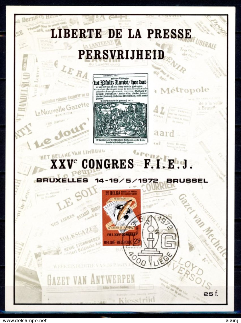 BE   1625  ---   Carte Obl. 1 Jour / Liberté De La Presse  -  Congrès F.I.E.J. - Gedenkdokumente