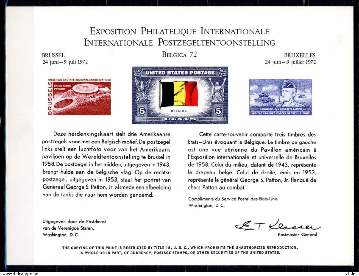 BE   Belgica 72  ---   Carte Commémorative Exposition Philatélique Internationale - Documents Commémoratifs