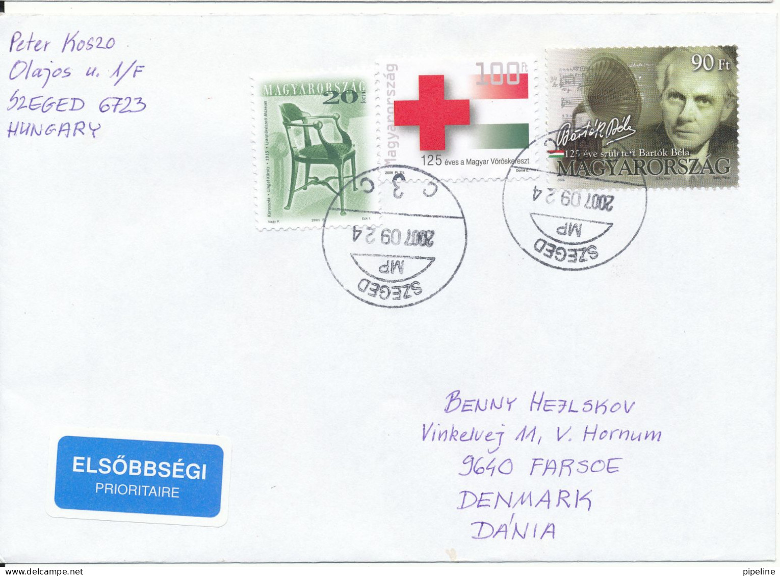 Hungary Cover Sent To Denmark 24-9-2007 Topic Stamps Incl. Red Cross - Brieven En Documenten
