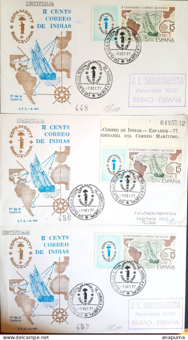 3 PLIS, Voyages Vers Les Amériques, Correo De Indias, Espana, Espagne, Espamer 77, - Sonstige & Ohne Zuordnung