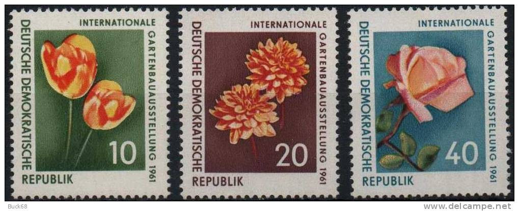 DDR RDA ALLEMAGNE DEMOCRATIQUE  556 à 558 ** MNH Horticulture ERFURT Tulipe Dahlia Rose Rosa (cote 13 EUR) - Unused Stamps