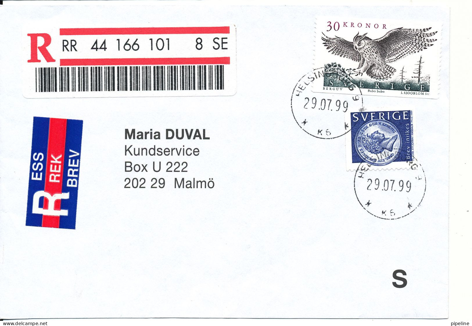 Sweden Registered Cover Sent To Malmö Helsinborg 29-7-1999 - Covers & Documents