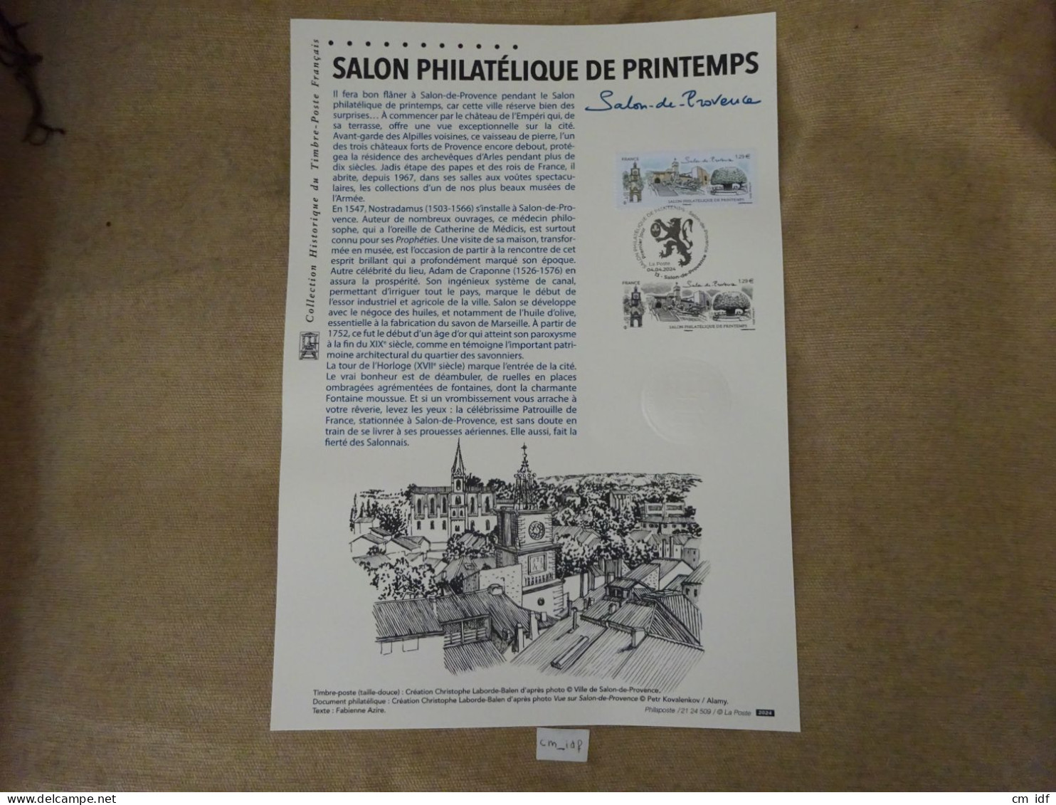 2024 DOCUMENT 1,29 EURO " SALON PHILATÉLIQUE DE PRINTEMPS SALON-DE-PROVENCE "  OBLITÉRATION 1ER JOUR 04.04.2024 - Documents De La Poste