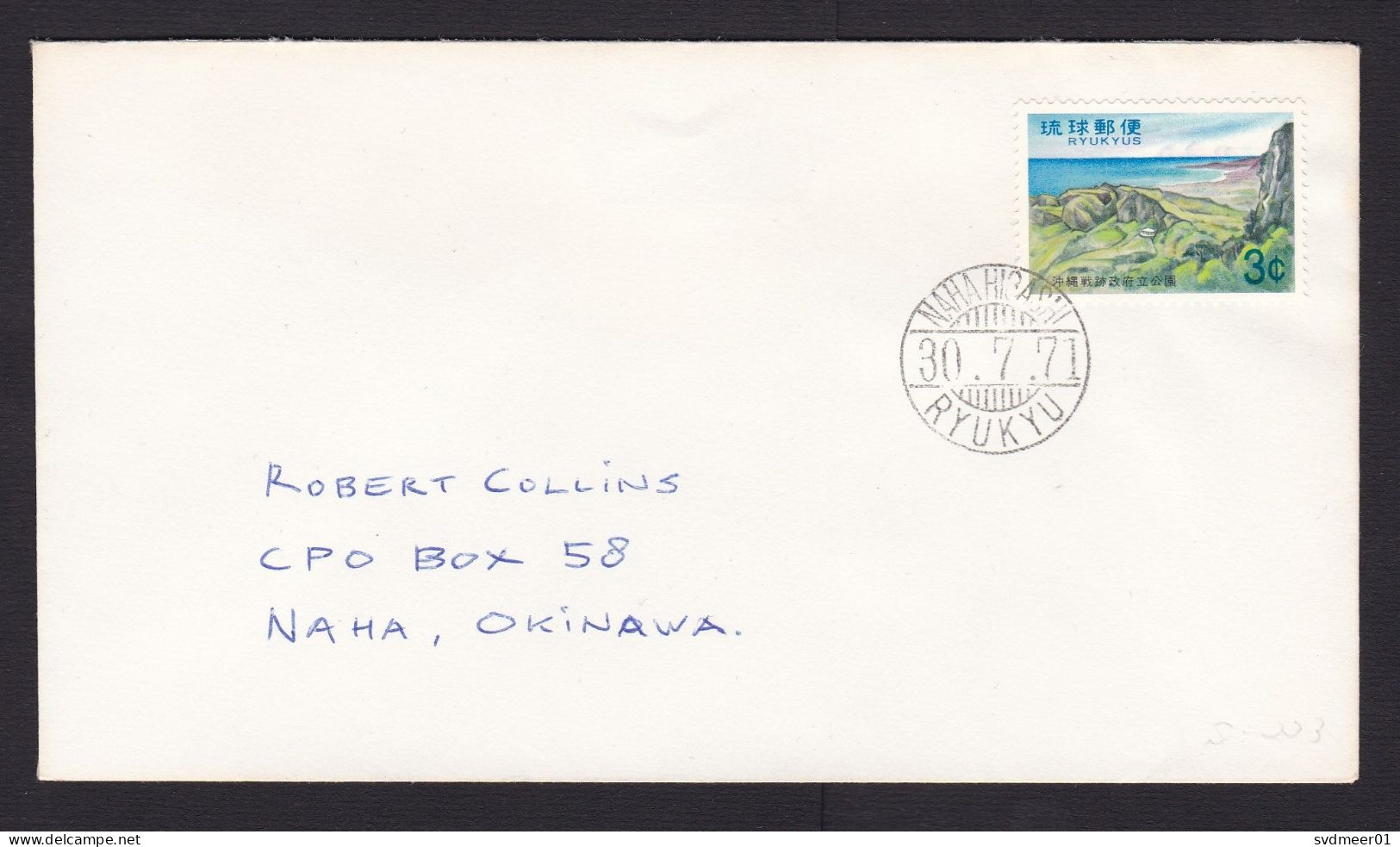 Ryukyu Islands: Local Cover, 1971, 1 Stamp, Landscape, Coast, Mountains, Cancel Naha (traces Of Use) - Riukiu-eilanden