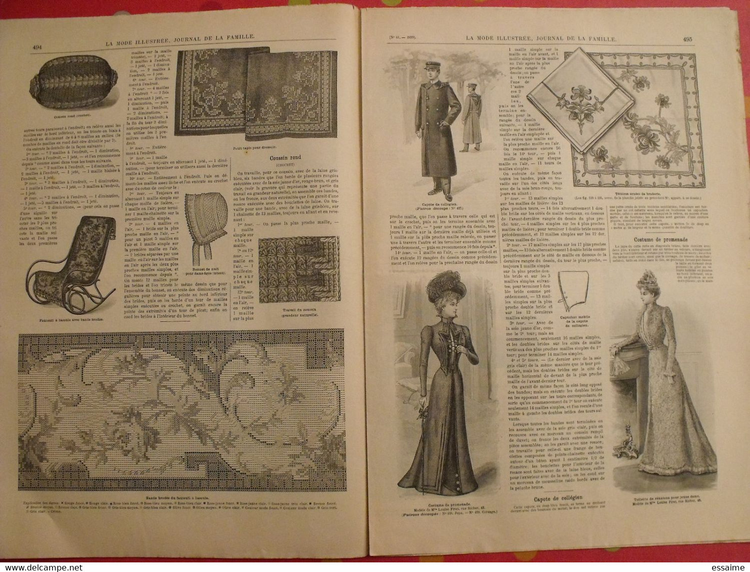 5 revues la mode illustrée, journal de la famille.  n° 38,39,40,41,47 de 1899. couverture en couleur. jolies gravures