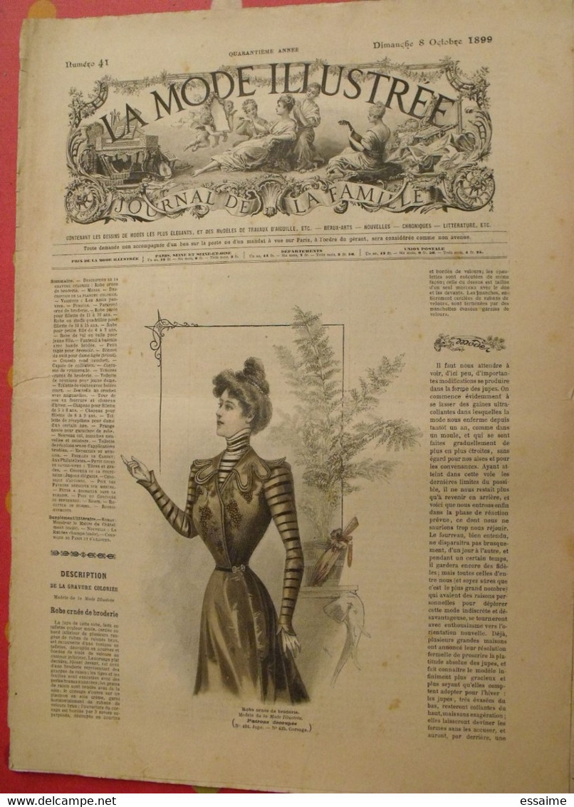 5 revues la mode illustrée, journal de la famille.  n° 38,39,40,41,47 de 1899. couverture en couleur. jolies gravures