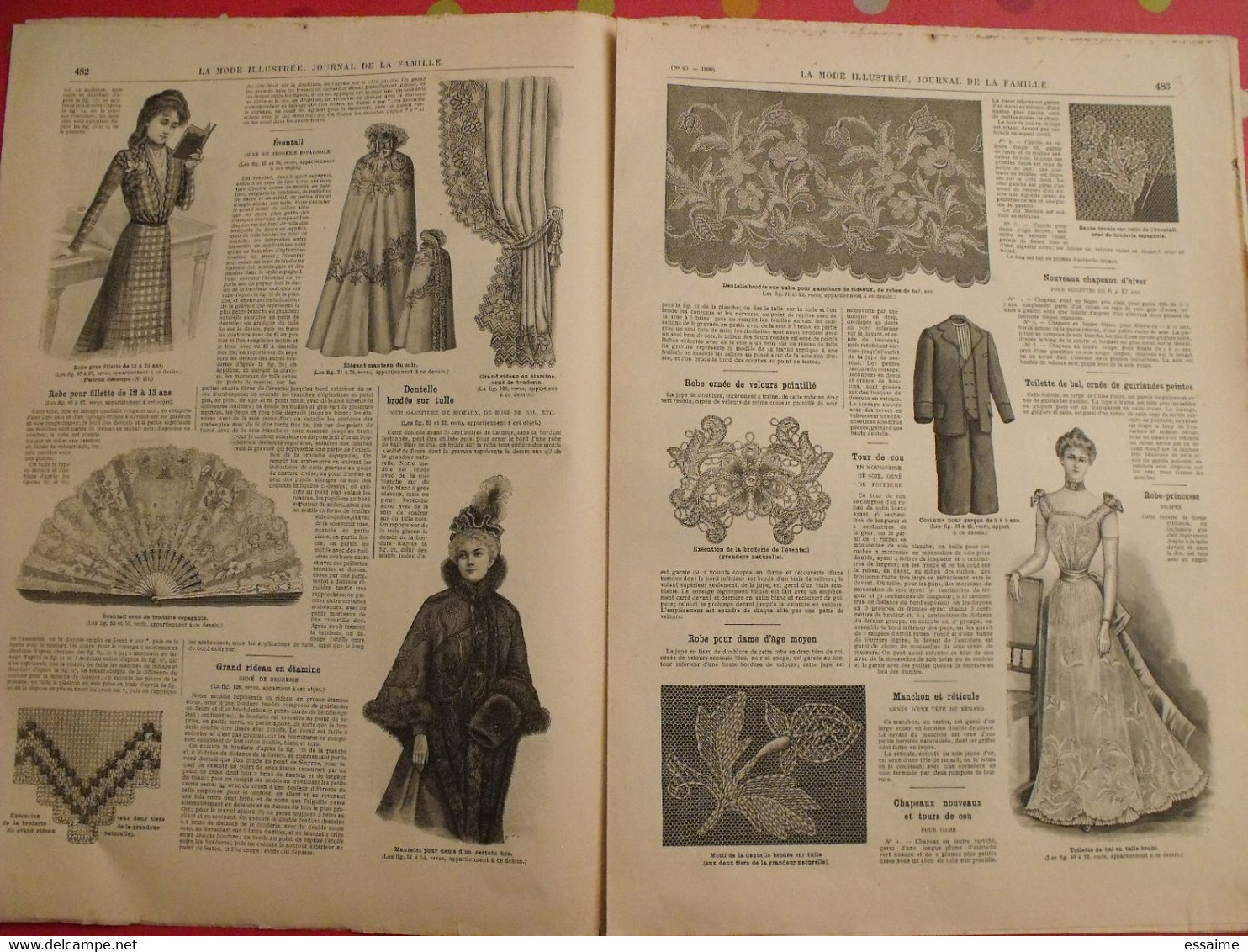 5 revues la mode illustrée, journal de la famille.  n° 38,39,40,41,47 de 1899. couverture en couleur. jolies gravures