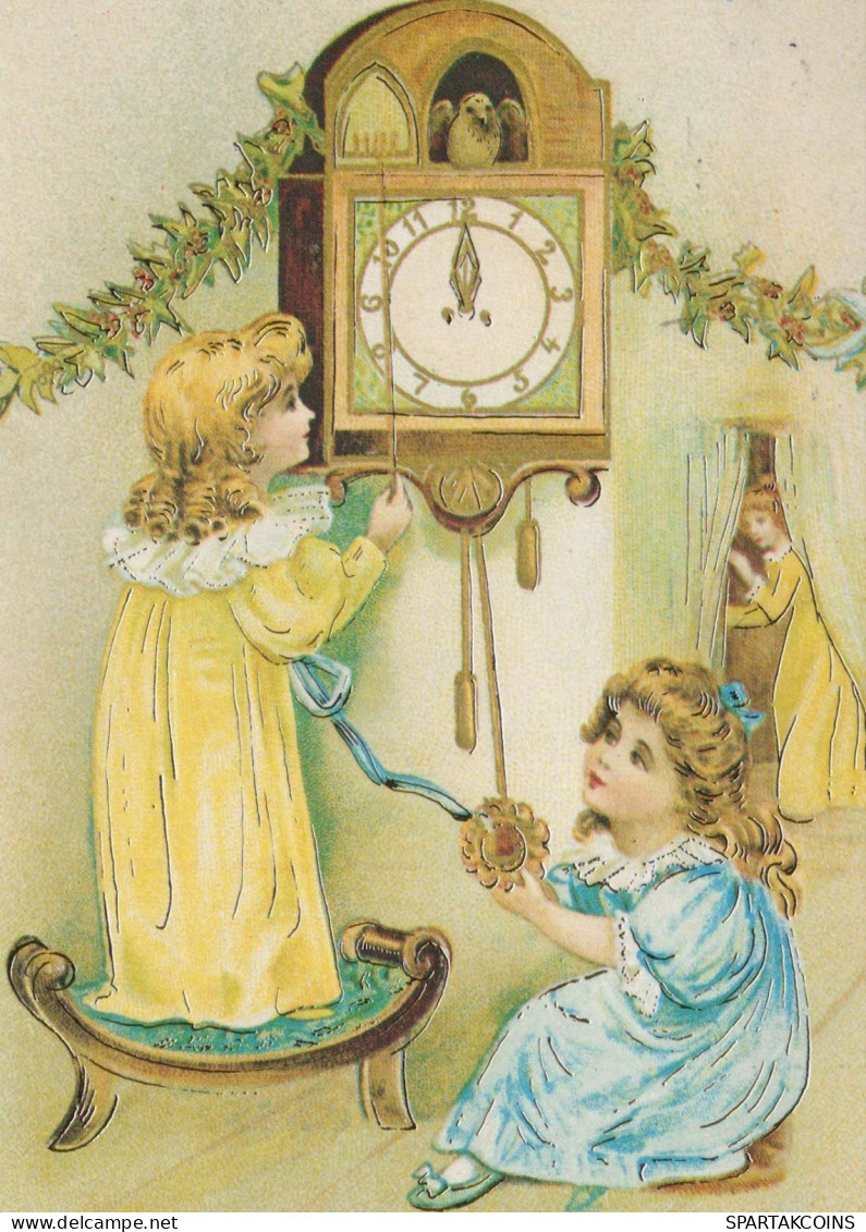 Buon Anno Natale BAMBINO OROLOGIO DA TAVOLO Vintage Cartolina CPSM #PAU035.IT - Anno Nuovo