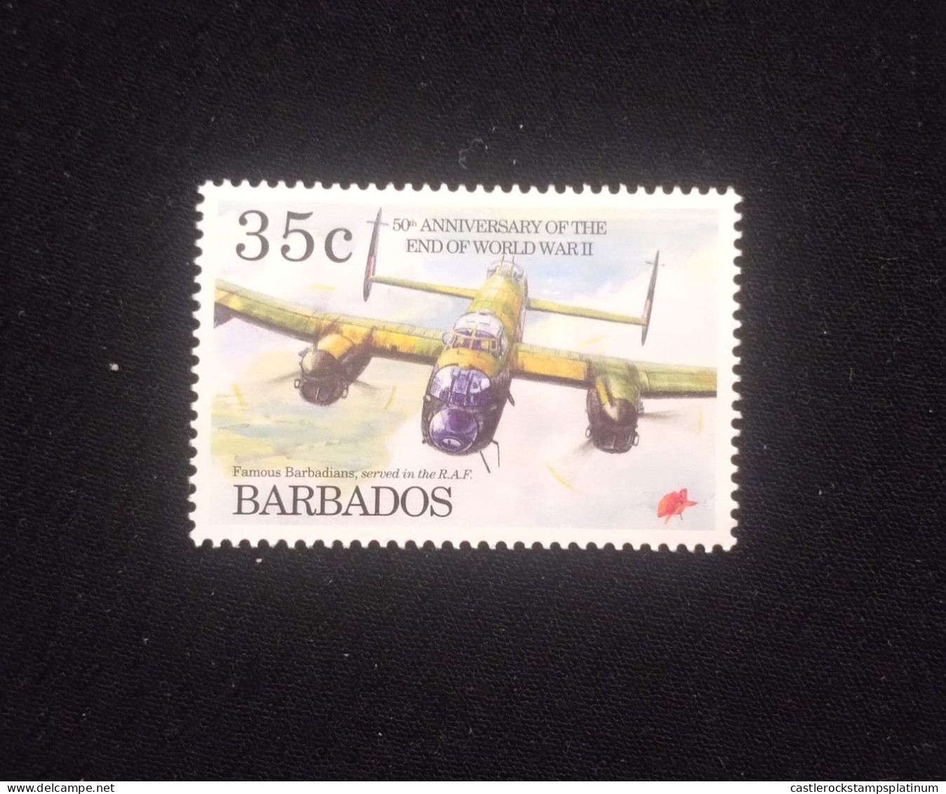 O) 1995 BARBADOS, END OF WORLD WAR II, OLD WAR PLANES - BOMBERS, FAMOUS BARBADIANS, SERVED IN THE R.A.F - Barbades (1966-...)