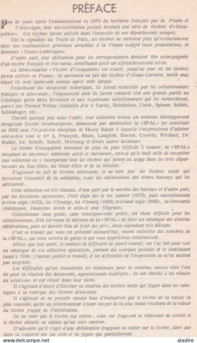 SPAL - Strasbourg 1952 - Catalogue Des Cachets Allemands D'Alsace Lorraine 1872 à 1918 - Haut Rhin, Bas Rhin Et Moselle - Philately And Postal History