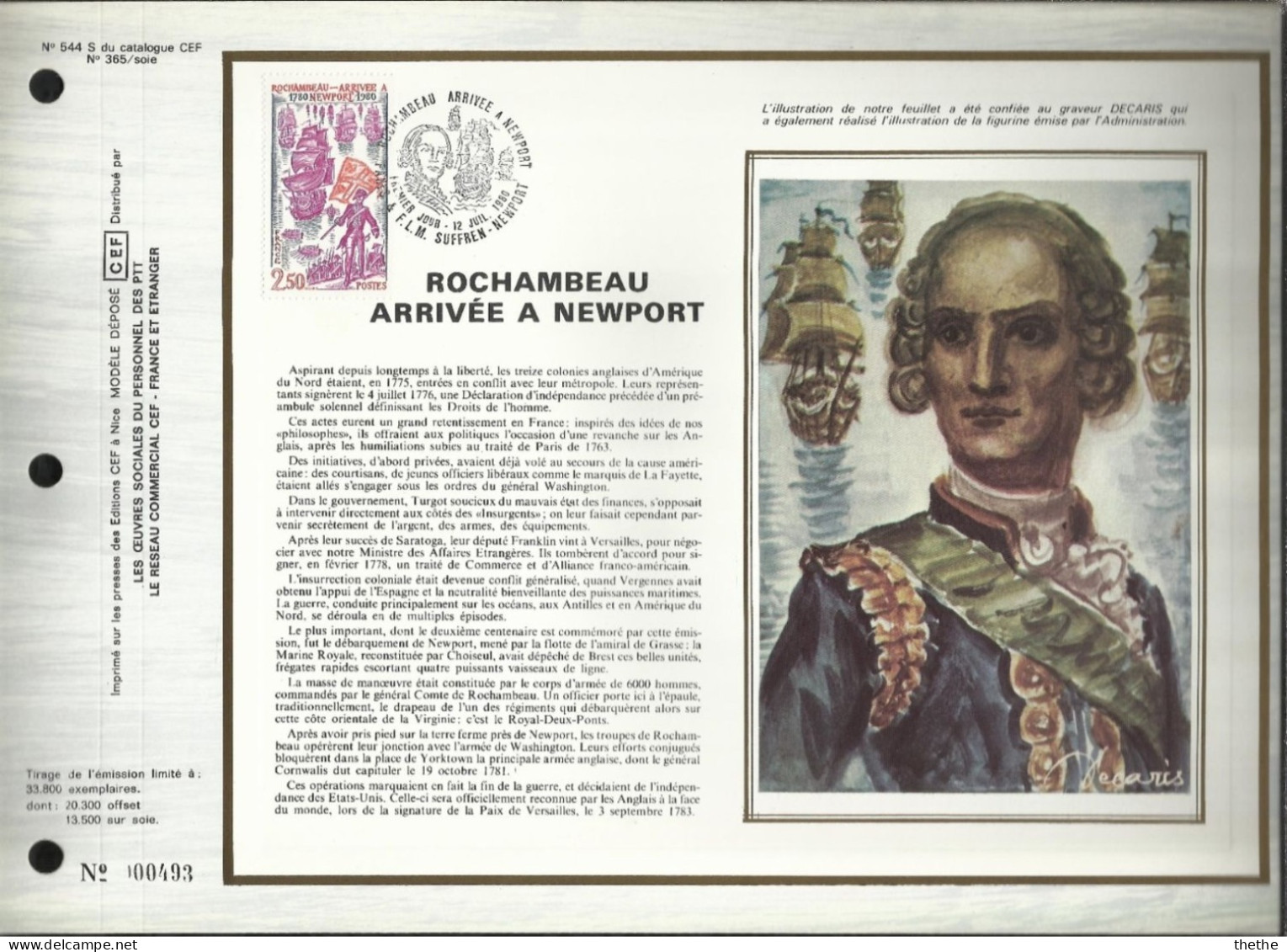 FRANCE -  Rochambeau ,  2éme Centenaire De L'arrivée à Newport - N° 544 S Du Catalogue CEF - 1980-1989