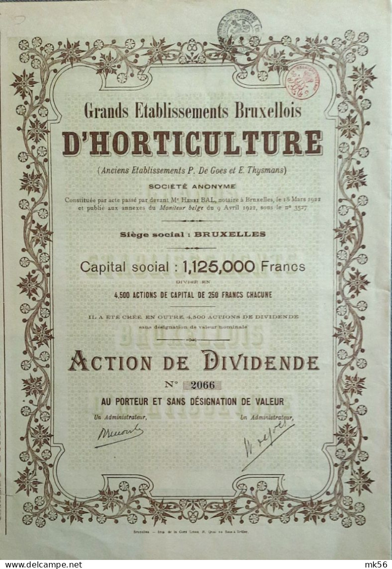 Grands Etablissements Bruxellois D'Horticulture - 1922 - Anc.etablissements P.De Goes Et E.Thysmans) - Agricultura