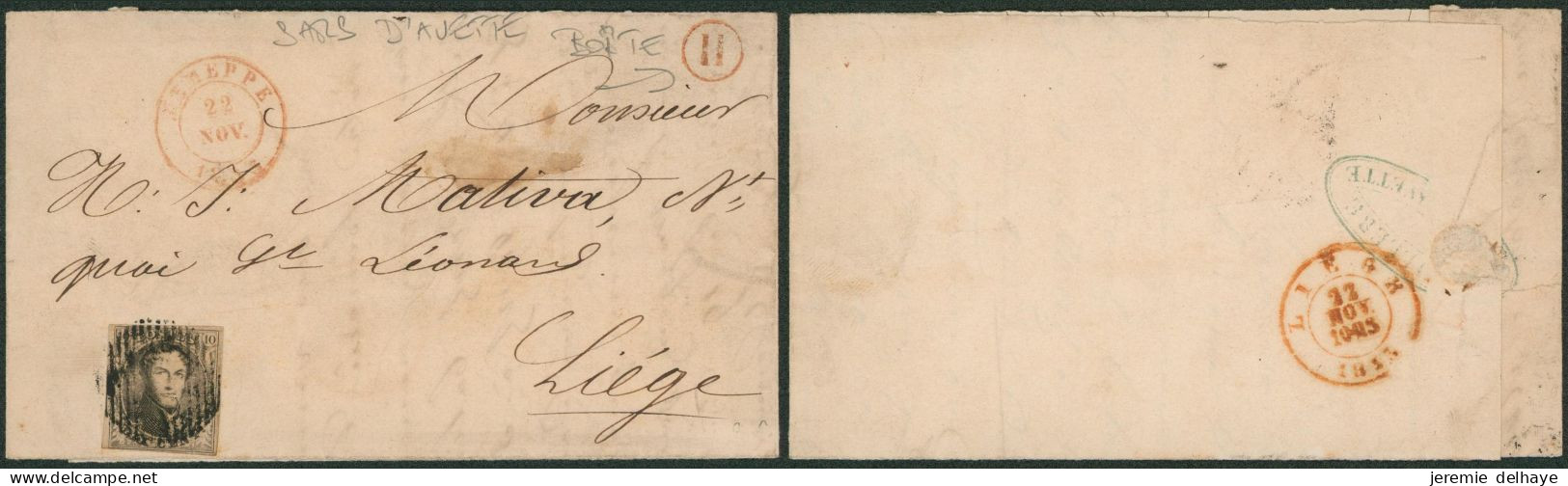 Médaillon - N°6 Sur Partie De LAC + Cachet Dateur Jemeppe (1853) + Boite Rurale "H" (Sart D'Avette) > Liège - 1851-1857 Medaillons (6/8)