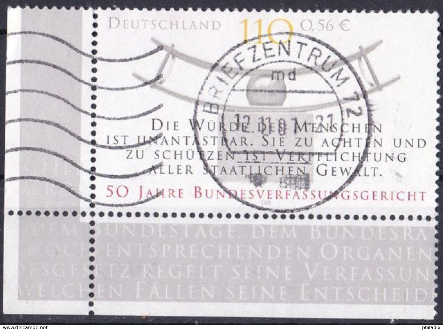 BRD 2001 Mi. Nr. 2214 Eckrand Vollstempel O/used (BRD1-1) - Gebruikt