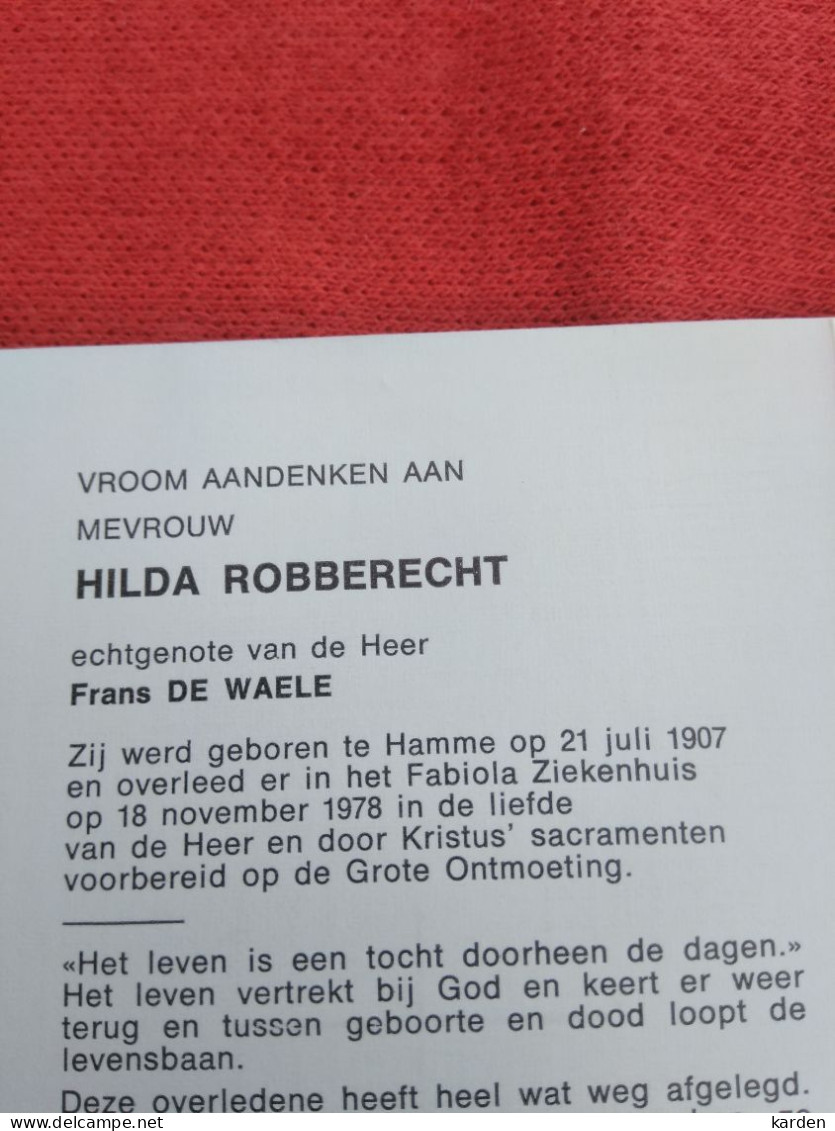 Doodsprentje Hilda Robberecht / Hamme 21/7/1907 - 18/11/1978 ( Frans De Waele ) - Religion & Esotérisme