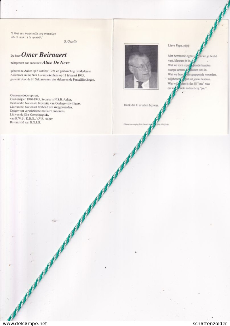 Omer Beirnaert-De Neve, Aalter 1921, Assebroek 1995. Oud-strijder 40-45; Foto - Décès
