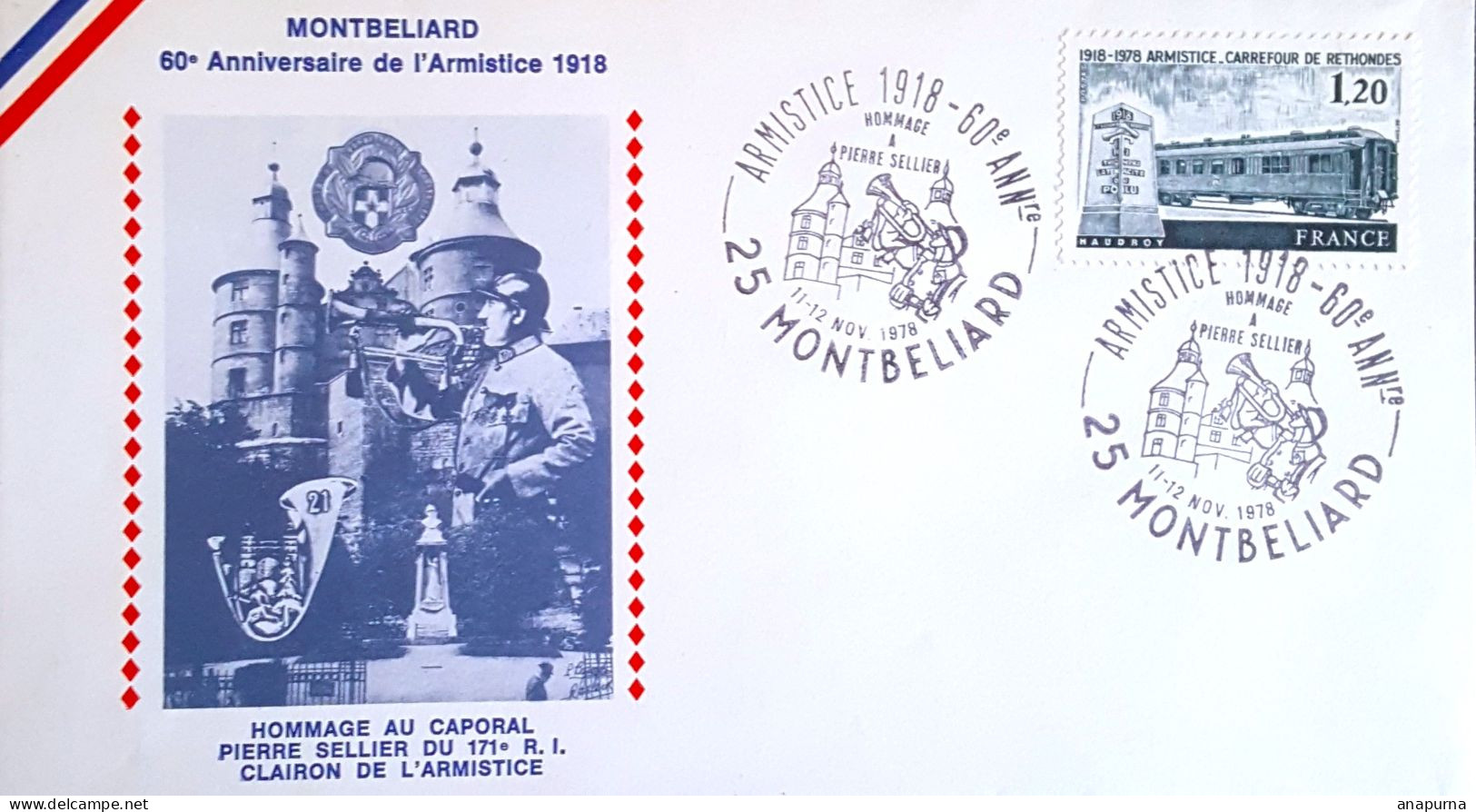 Armistice, Montbéliard, Doubs, Caporal Sellier, Armée, Libération, 171 Régiment Infanterie, - Storia Postale