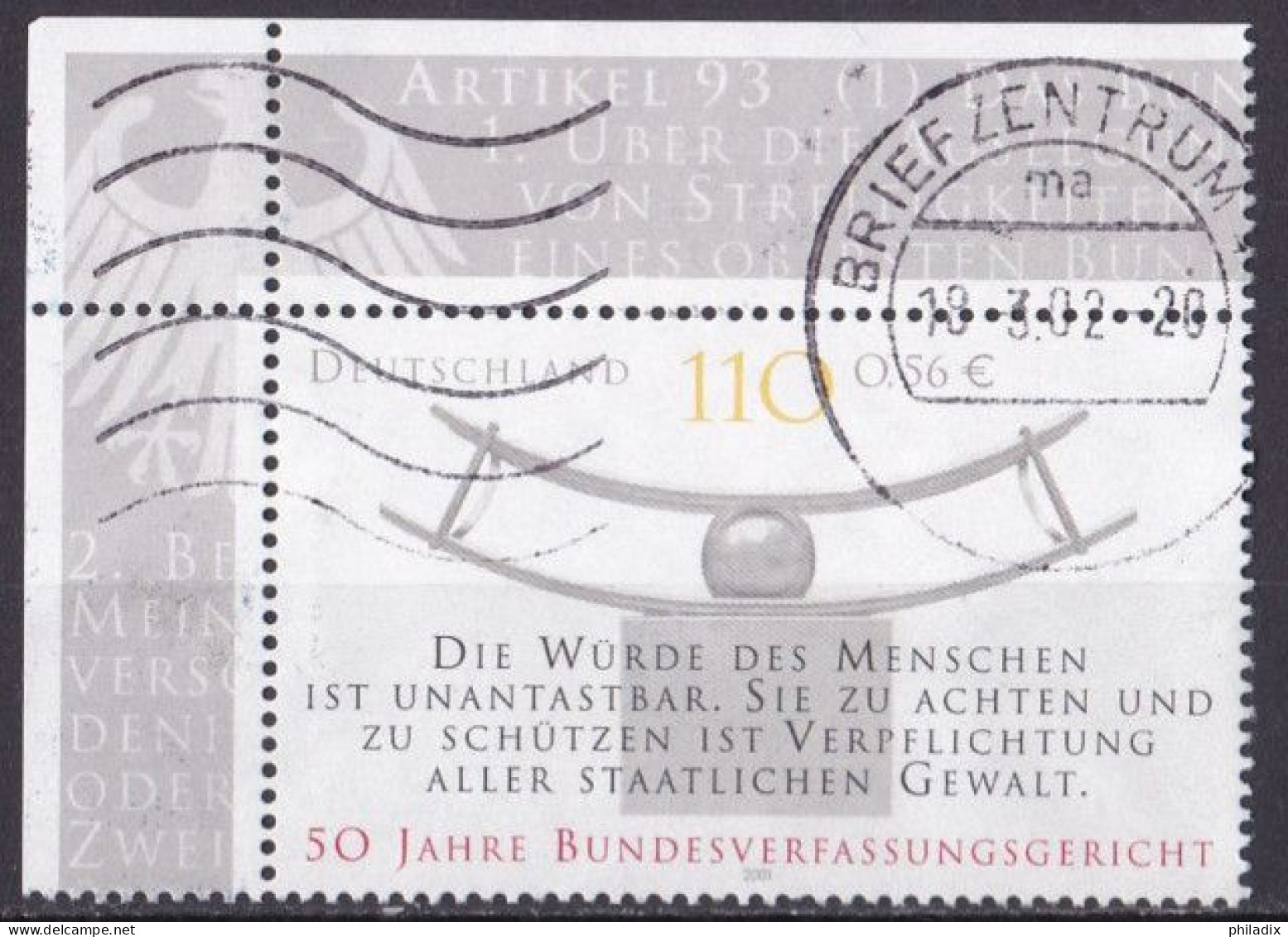 BRD 2001 Mi. Nr. 2214 Eckrand Vollstempel O/used (BRD1-1) - Used Stamps
