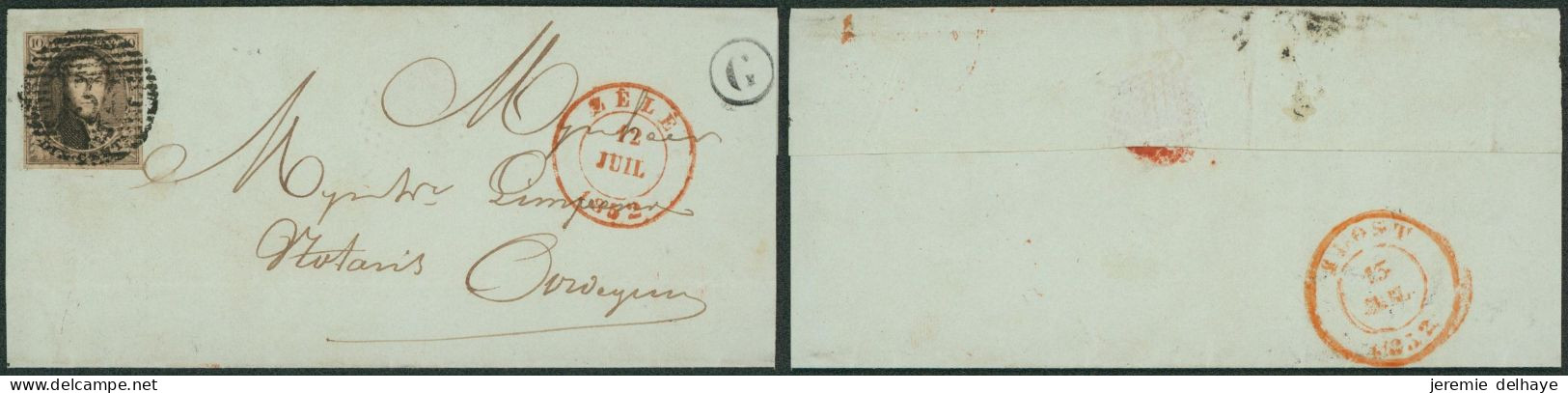 Médaillon - N°6 Margé Sur LSC Obl P134 çàd Zele (1852) + Boite Rurale "G" > Odergem - 1851-1857 Medallions (6/8)