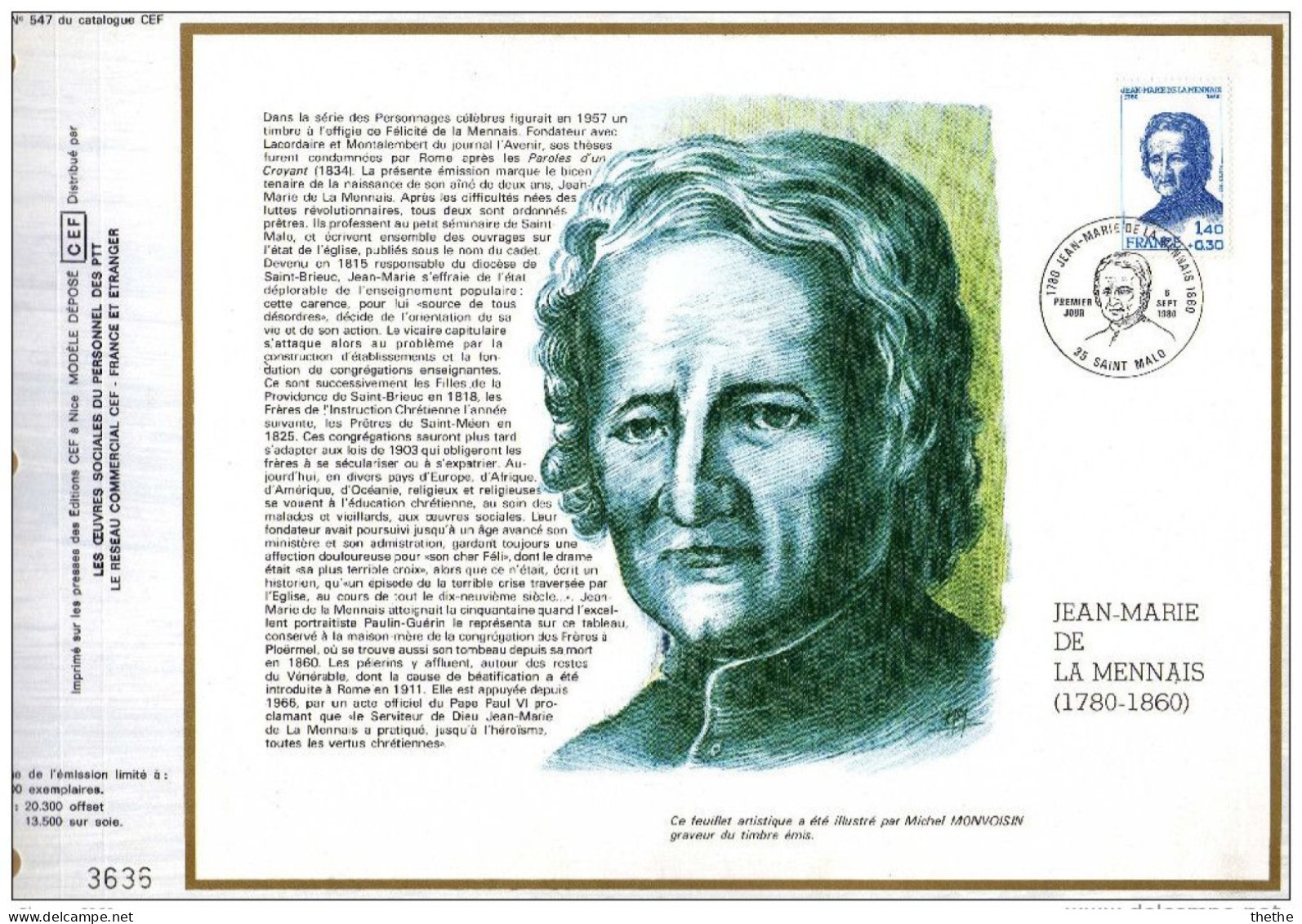 FRANCE -  Jean-Marie De La Mennais (1780-1860) - N° 547 Du Catalogue CEF - 1980-1989