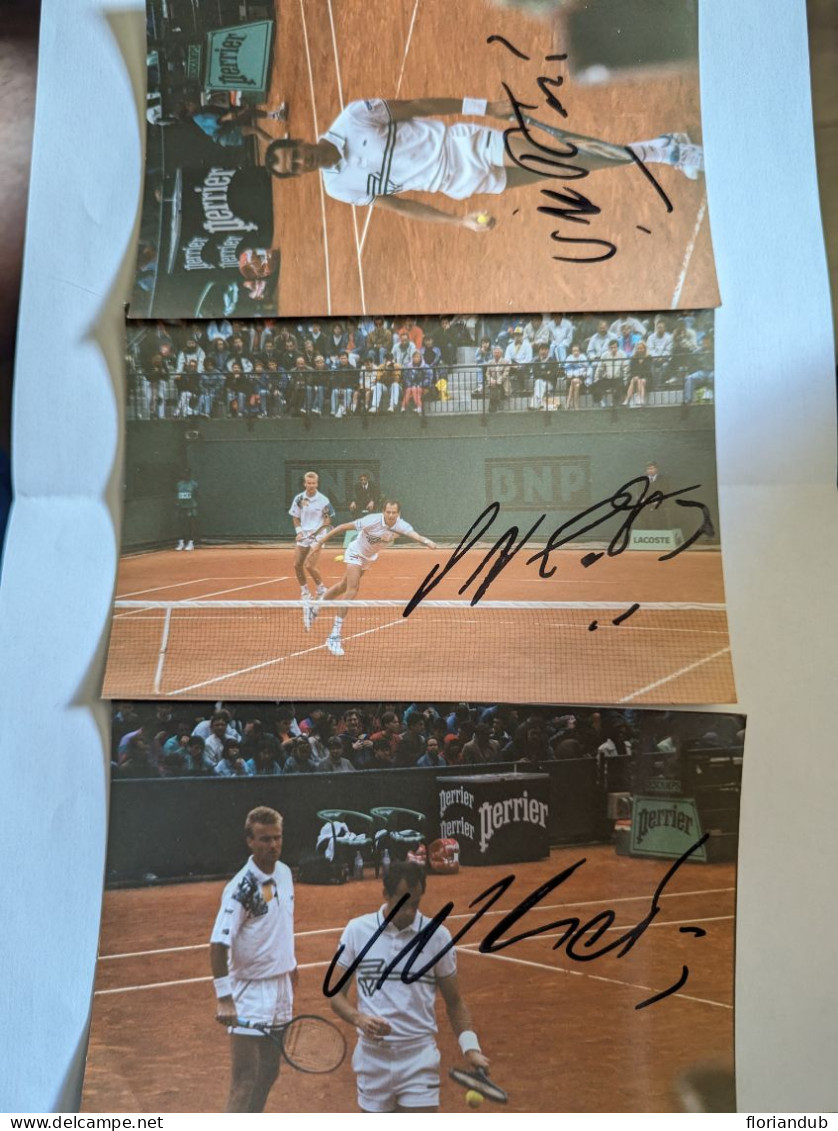 Lot De 3 Photos Guy Forget Dédicacés Tennis Rolland Garros 1991 - Deportes