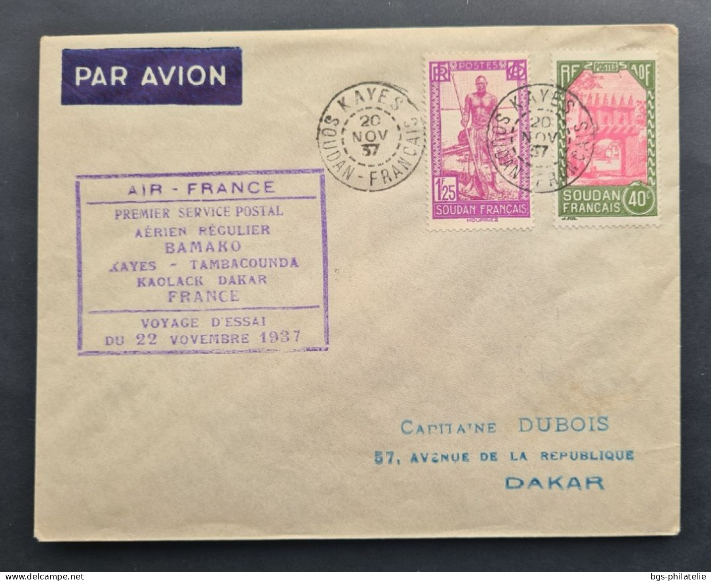 SOUDAN,  Timbres Numéros 70 + 80 Avec Griffe : Air France  Premier Service Postal BAMAKO-KAYES- TAMBACOUNDA-KAOLACK..... - Cartas & Documentos