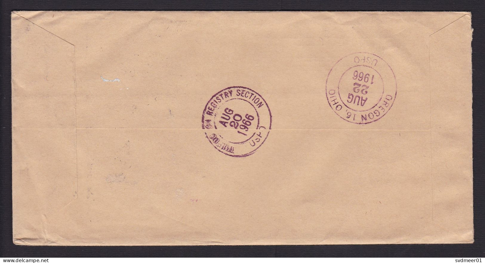 Ryukyu Islands: Registered Cover To USA, 1966, 3 Stamps, Flower, War, Lady Dress, Customs & R-label Naha (traces Of Use) - Ryukyu Islands