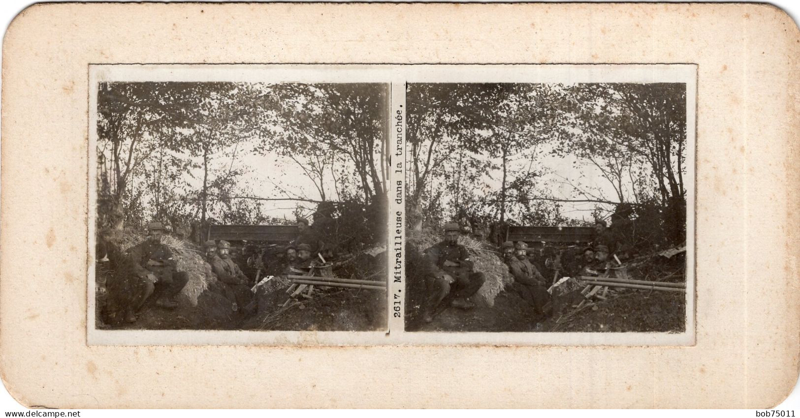 Photo Stéreoscopique , Mitrailleuse Dans La Tranchée - 1914-18