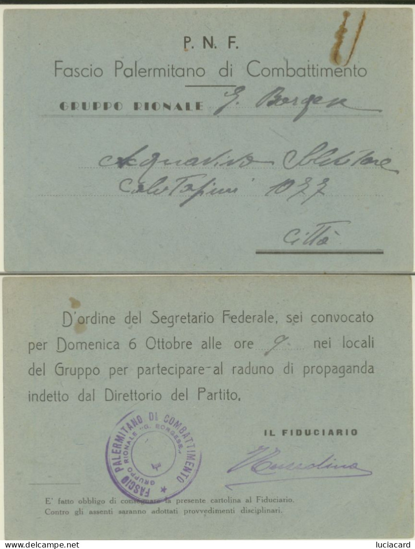 PALERMO -P. N. F. FASCIO PALERMITANO DI COMBATTIMENTO - Palermo