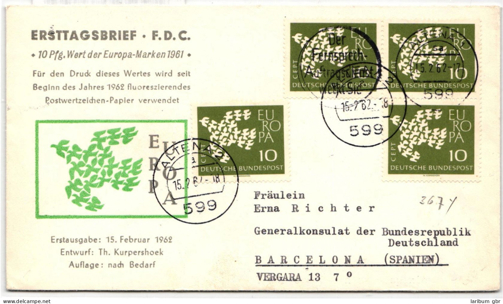 BRD Bund 367 Auf Brief Als Mehrfachfrankatur Vom Ersttag #NB599 - Altri & Non Classificati