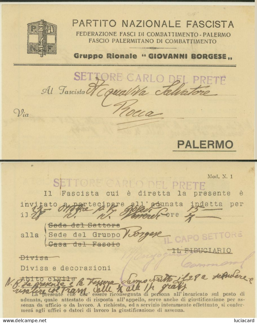PALERMO -PARTITO NAZIONALE FASCISTA GRUPPO RIONALE BORGESE - Palermo