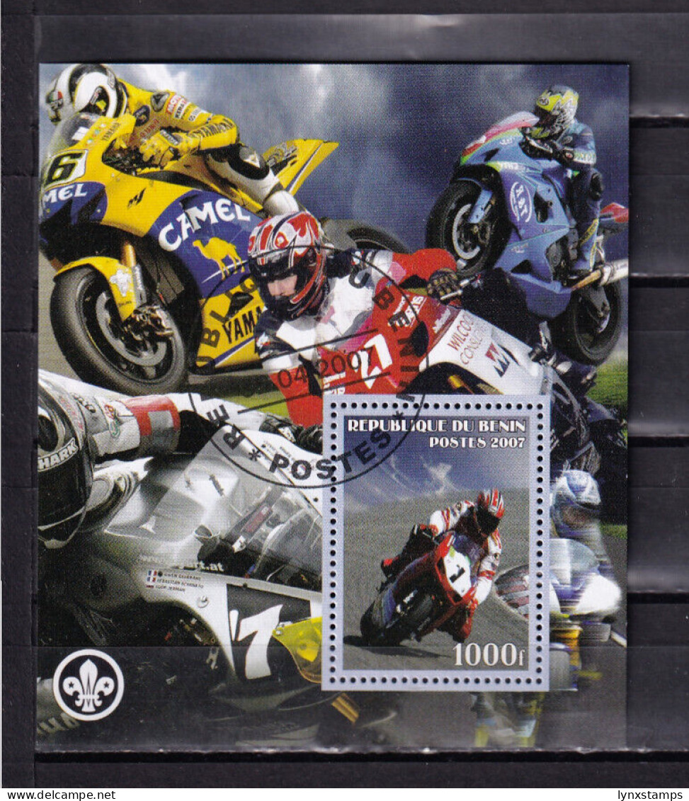 LI07 Benin 2007 Motorcycle Racing Cinderella Used Mini Sheet - Vignetten (Erinnophilie)